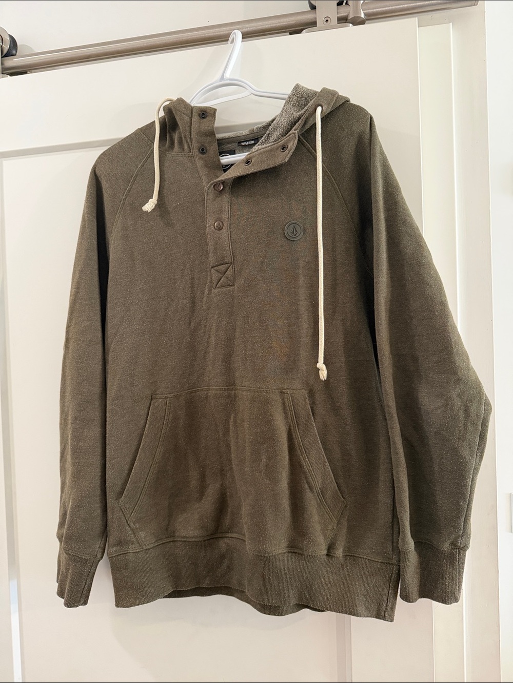 Volcom Olive Green Pullover Hoodie with Drawstrings